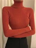 Women's High-Neck Knitted Turtleneck Slim-Fit Long-Sleeve Anti-Pilling Casual Elegant Plain Sweater
