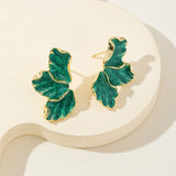 Metal Flower Cream Stud Earrings for Women Fashion Gold Color