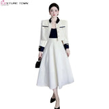 Fall New Vintage Thin Tweed Women 2 Piece Sets Outfits 2022 Stand Collar Single-breasted Jacket Long Skirt Two Piece Sets