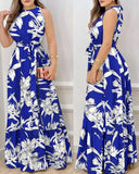 Hanging Neck Lace-up Printed Ruffle Dress Casual Sleeveless