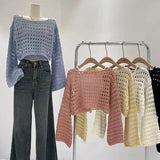 Long Sleeve Crochet Knit Top Summer Beach Bikini Knitwear