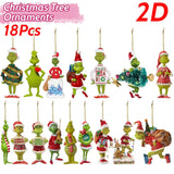 17Pcs 2D Acrylic Christmas Tree Ornaments Green Monster Pendants