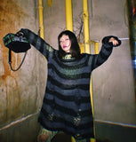 Women’s Goth Striped Sweater Y2K Grunge Emo Pullover Top