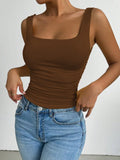 Women's Casual Square Neck Sleeveless Cami Crop Top Solid