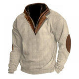 Men’s Half-Zip Hoodie – Vintage Patchwork Stand Collar Pullover