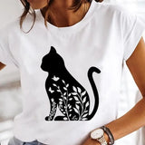 Women's Cartoon Cat Print Short-Sleeved T-Shirt Style Cloths