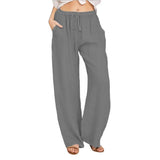 Women's Fashion Cotton Linen Pants Elastic Female Trousers