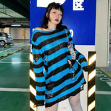 Women’s Goth Striped Sweater Y2K Grunge Emo Pullover Top