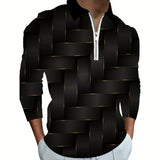 Men’s 3D Geometric Print Polo Shirt – Long Sleeve Golf Top