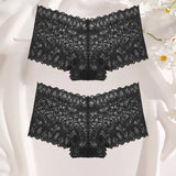 2Pcs Lace Four Shorts Women's Panties Floral Underwear S-XL