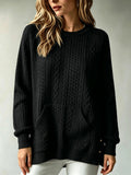 Women's Mock Neck Ruffles Long Sleeve Knitted Bottoming Solid Pullovers Stripe Oversized Casual Sweater