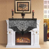 Black Bat Lace Halloween Tablecloth & Fireplace Mantel Scarf Cover