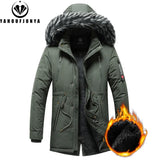 Men's Windproof Fleece Warm Detachable Hooded Parka Winter Jacket Solid Zipper Coat 6XL