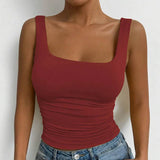 Women's Casual Square Neck Sleeveless Cami Crop Top Solid