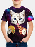 Cat Print Cartoon Casual Children's Clothing for Girls' Summer