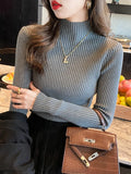 Knitted Tops Women Turtleneck Sweater Long Sleeve Casual Slim Pullover