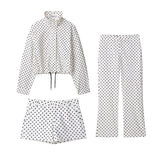 Women's Polka Dot Turtleneck Zipper Jacket with Pockets