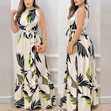 Hanging Neck Lace-up Printed Ruffle Dress Casual Sleeveless
