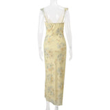 Women's Floral Print Maxi Dress Backless Summer Beachwear