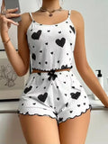 Women's Love Print Pajama Set Soft Tank Top Shorts S-XL