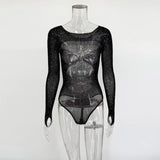 Ticketsx Women’s Black Rhinestone Bodysuit Party Clubwear