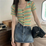 Ice Silk Short Sleeve Open Cardigan Women's Top Rainbow