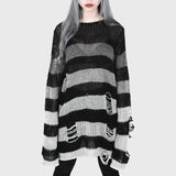 Women’s Goth Striped Sweater Y2K Grunge Emo Pullover Top