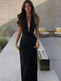 Women's Deep V Neck High Slit Backless Maxi Dress for Summer