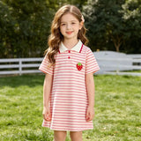 Girls Striped Polo Dress Short Sleeve A-Line School Dress