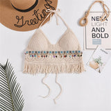 Bohemian Style Top Chest Cushion Neck Hanging Design's Tank Tops Bare Back Sexy  Beach Little Suspender Women's T-shirt
