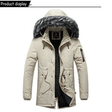 Men's Windproof Fleece Warm Detachable Hooded Parka Winter Jacket Solid Zipper Coat 6XL
