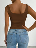 Women's Casual Square Neck Sleeveless Cami Crop Top Solid