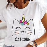 Women's Cartoon Cat Print Short-Sleeved T-Shirt Style Cloths