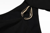 Metal Buckle Decoration Tank Tops Women's Off-Shoulder Outfit