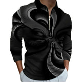 Men’s 3D Geometric Print Polo Shirt – Long Sleeve Golf Top
