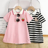 Girls Striped Polo Dress Short Sleeve A-Line School Dress