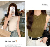 AOSSVIAO 2026 Korea Knitted Vests Women Top O-neck Solid Tank Blusas