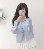 Women's Korean Stripe V-Neck Sun Protection Shirt Top