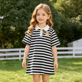Girls Striped Polo Dress Short Sleeve A-Line School Dress