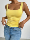 Women's Casual Square Neck Sleeveless Cami Crop Top Solid