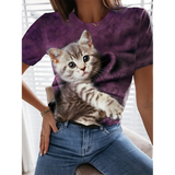 Women's 3d Dogs Cat Print T-Shirt Fashion Womens Tees Tops