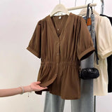 Women's Plus Size V-Neck Office Blouse French Chic Top