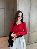 Women’s V-Neck Button Sweater Long Sleeve Slim Knit Pullover