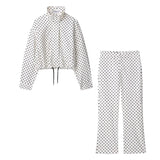 Women's Polka Dot Turtleneck Zipper Jacket with Pockets