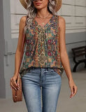 Fashionable Floral Print V-Neck Tank Top Women's Summer Shirt