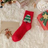 Christmas coral fleece warm and thick winter socks snowman floor socks