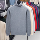 Men's High-Neck Knitted Turtleneck Slim-Fit Long-Sleeve Anti-pilling Casual Elegant Plain Sweater