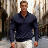 Men’s Stand Collar Half-Zip Sweatshirt – Warm Long Sleeve Pullover
