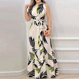 Hanging Neck Lace-up Printed Ruffle Dress Casual Sleeveless