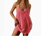 Summer Sleeveless Vest Dress Pocket Sports Short Skirt